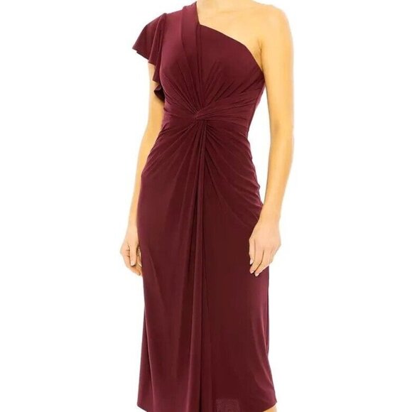 Mac Duggal Plum Purple One-Shoulder Jersey Midi Dress - Picture 1 of 4